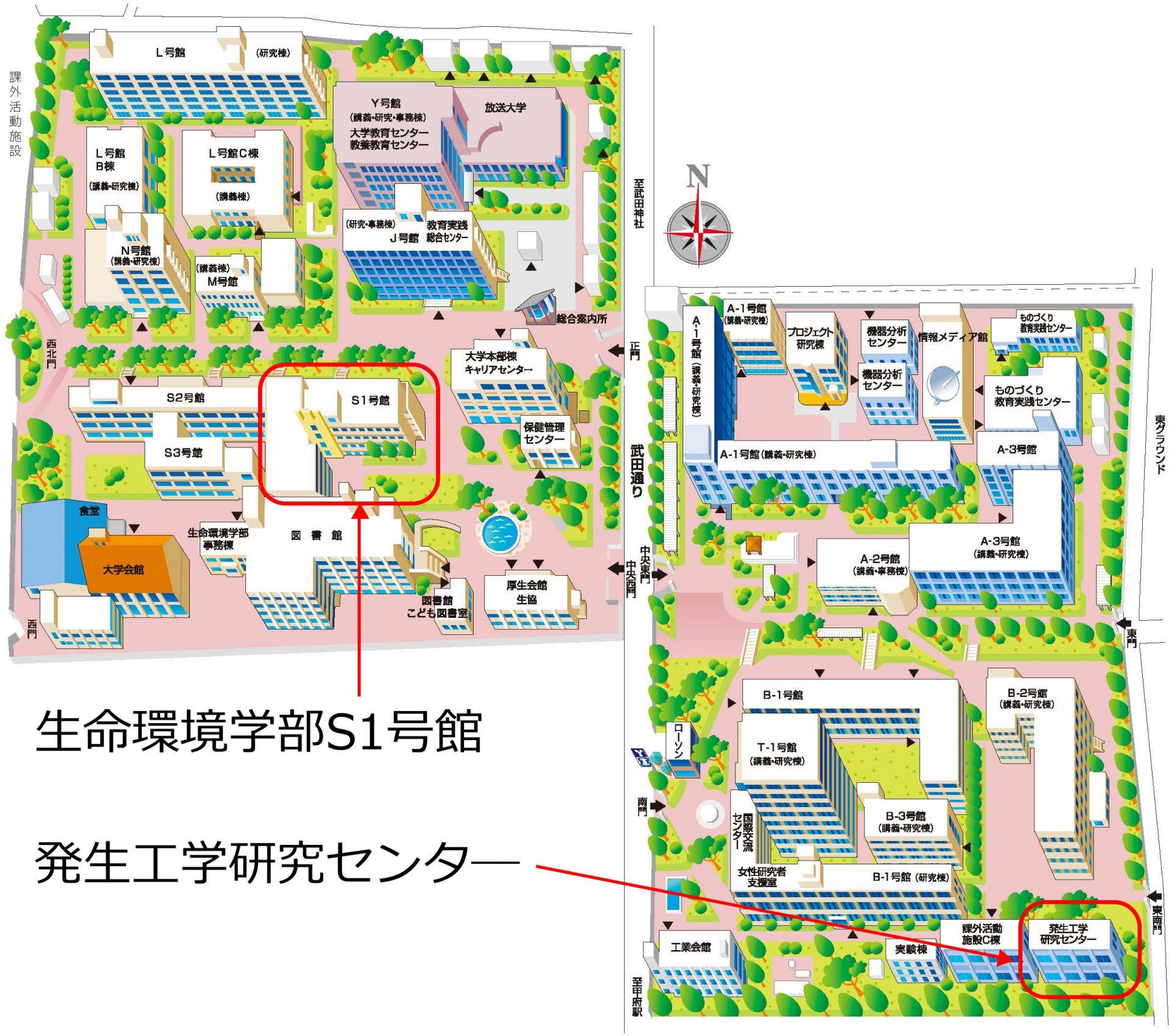 甲府東キャンパス建物配置図